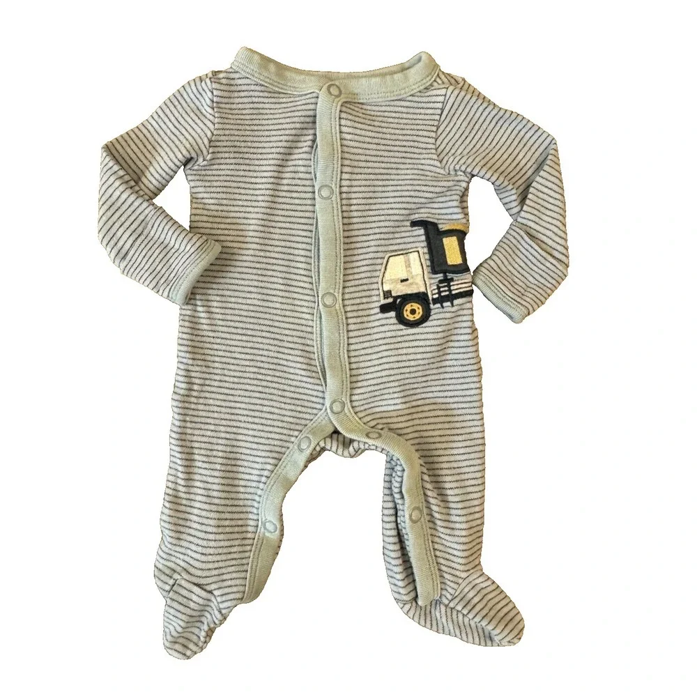 Carters Preemie Baby Boy Sleeper‎ Outfit Romper Blue Dump Truck Reborn Doll